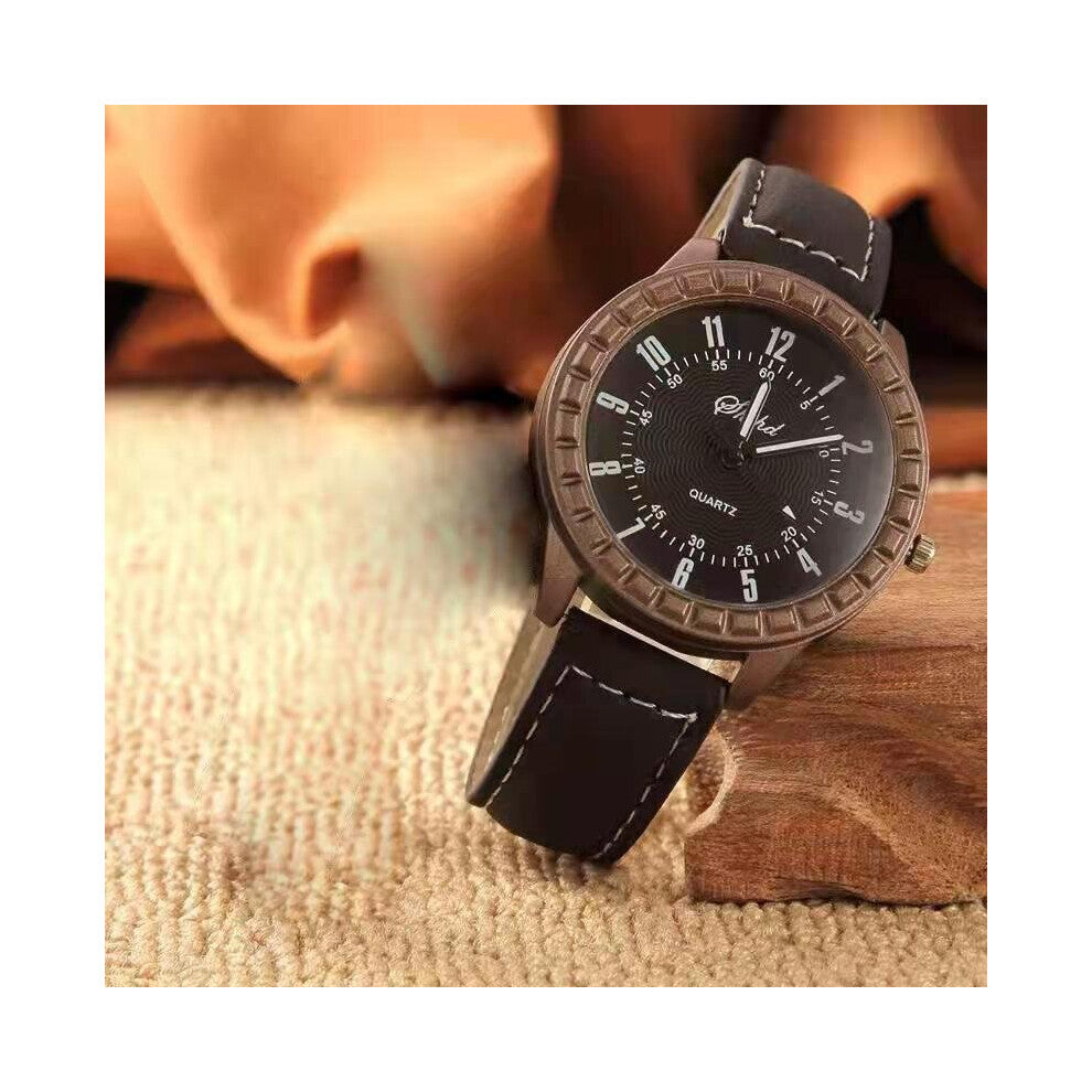 casual wood grain couples watch Men and women belt quartz watch student boys and girls clock retro
