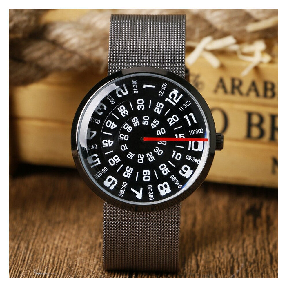 Personalized Turntable Dial Silver Mesh Steel Band Strap Modern Men Women Student Quartz Wrist Watch Relogio