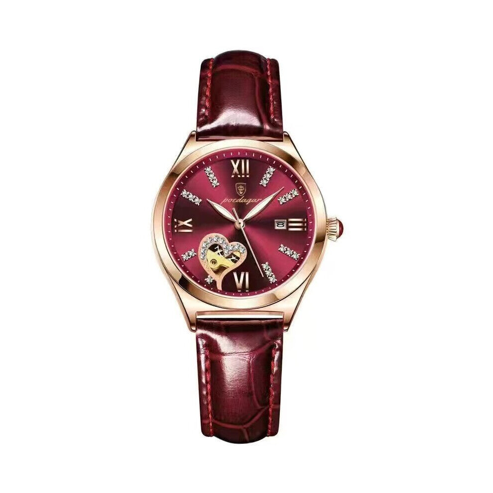 POEDAGAR Watch Women Diamond Waterproof Luminous Ladies Leather Watches Hollow Top Rose Quartz Wristwatch