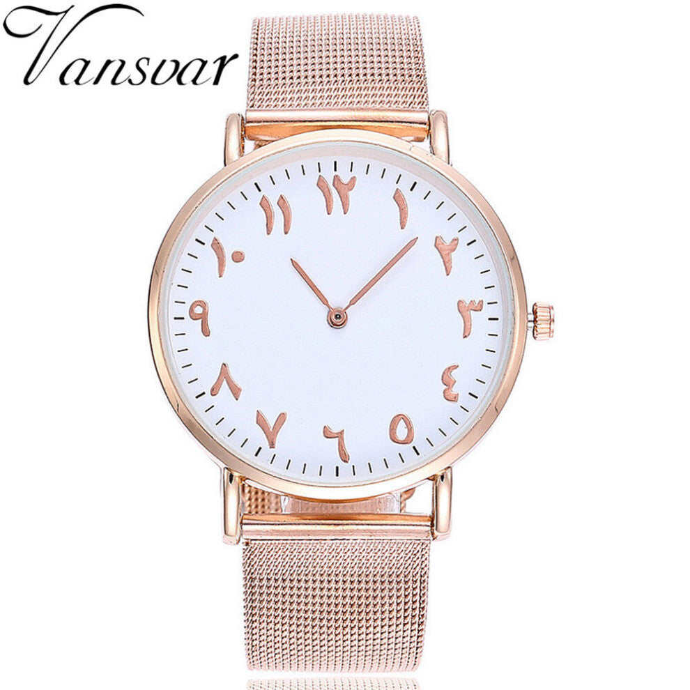 Band Stainless Analog Casual Watch Steel Quartz Numbers Wrist Arabic Women's Watch Talking Watches for The Blind Women