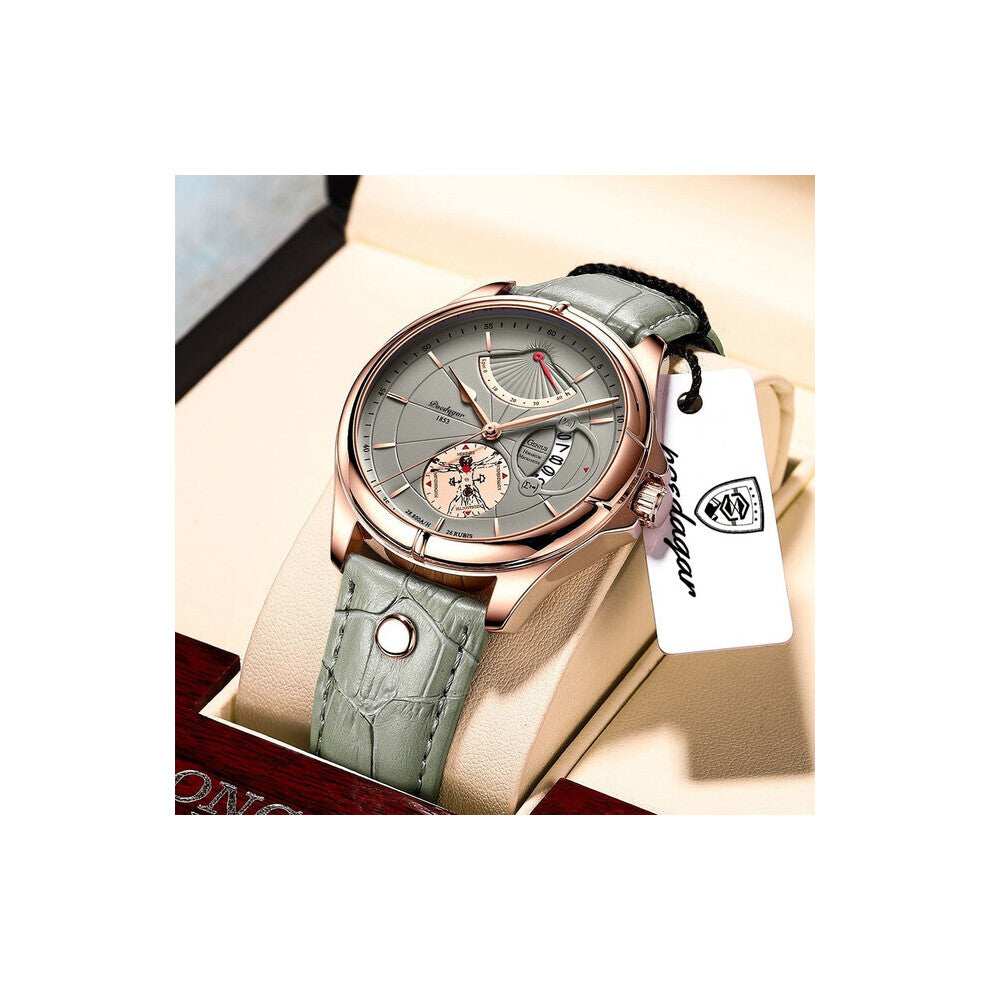 POEDAGAR Watch Man Waterproof Leather Wristwatch Luminous Quartz Calendar Men Clock Sports Men's Wristwatch