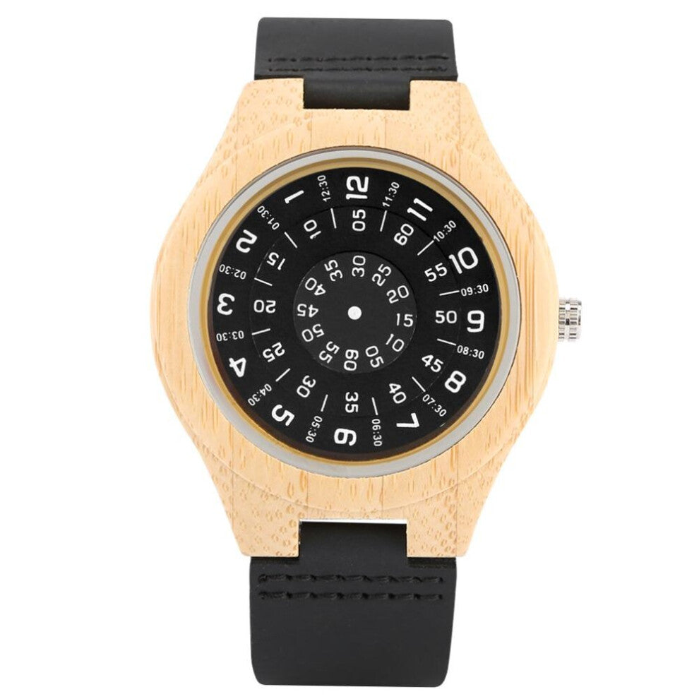 Wooden Watches Mens Watch Turntable Clock Creative Numeral Display Quartz Environmental Protection Natural Watch Ulzzang