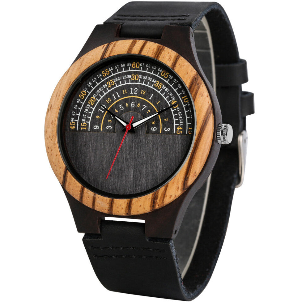 Creative Arabic Numerals Turntable Dial Quartz Watch for Men Women Leather Wristband Natural Stylish Wooden Male Watches