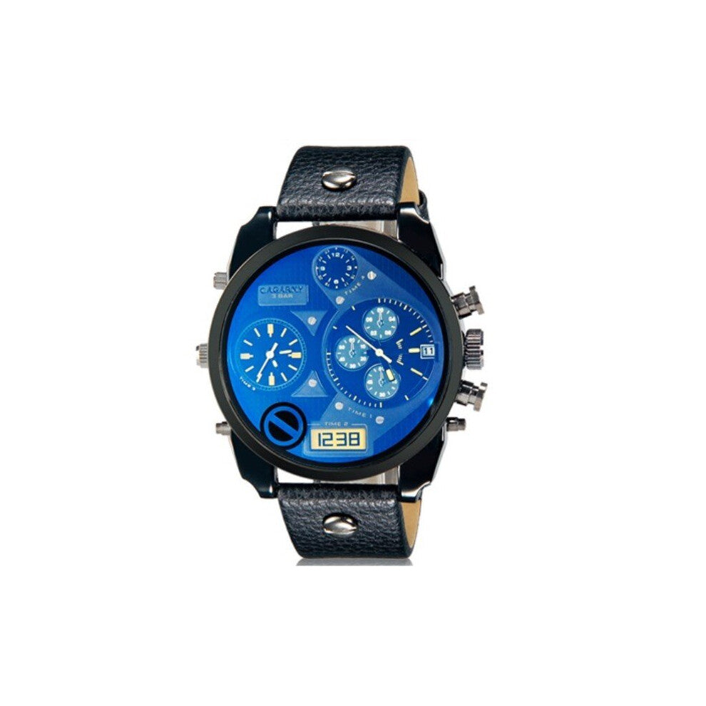 Military Watches Men Leather Watchband For Boys Sports Watches Two Times Zone Electronics Male Hand Wristwatch