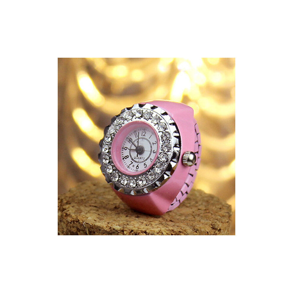 Women Girls Crystal Ring Watch Steel Stretchy Quartz Finger Watches Accessories H9