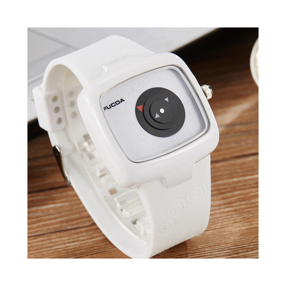 Unique Turntable Black&White Square Quartz Men Watch Wristwatch Men Creative Time Code Rubber Band Watch Relogio Masculino