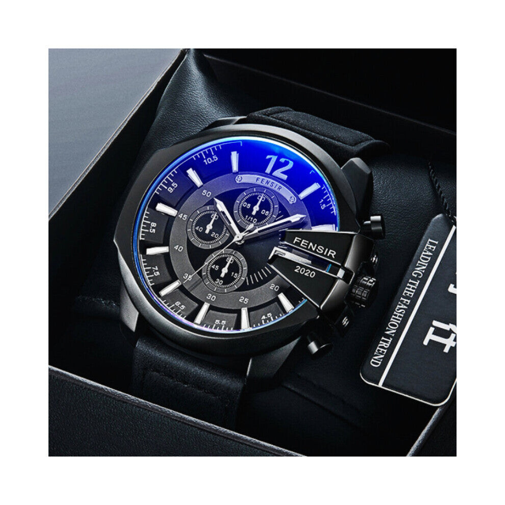 Fensir- Men's Large Dial Watch, Stainless Steel Watches,Sport Clock,Calendar, Waterproof,Creative,Quartz,Leather,Relogios