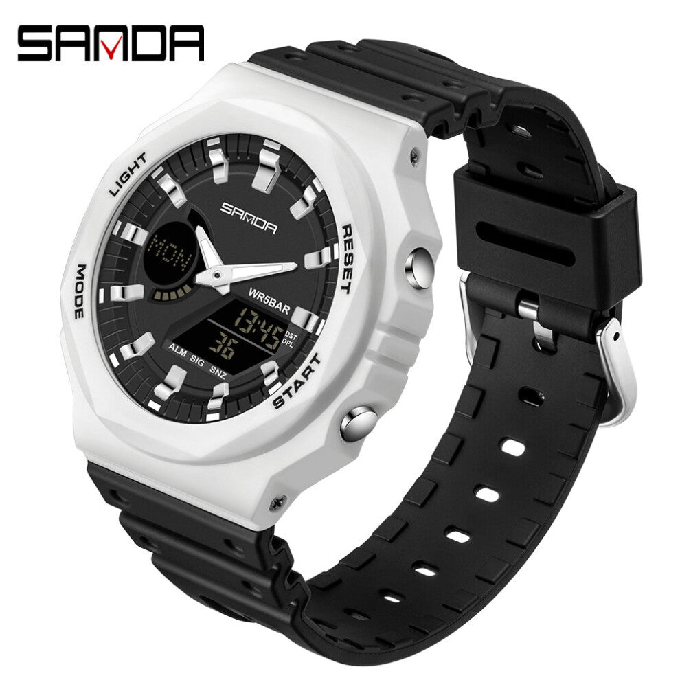 Men Sports Watch Chronograph Running Second Luminous LED Display Quartz Watches Mens Waterproof Relogio Masculino 6016