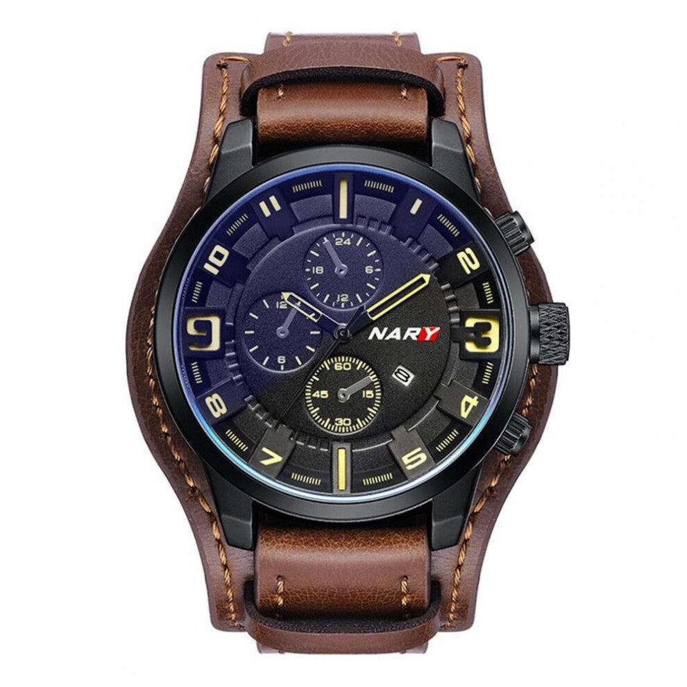 Men Watch Clock Quartz Wristwatch Round Dial Big Dial Glass Sports Watch Casual