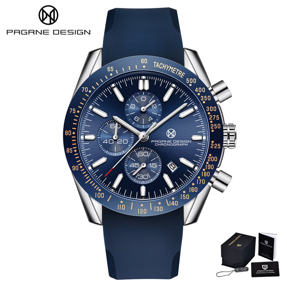 PAGRNE 45mm Men's Quartz Watch Sports Alloy 30m Waterproof Automatic Chronometer Clock Reloj Hombre