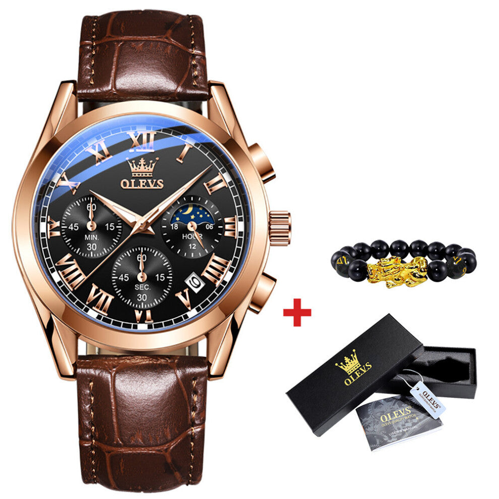 Quartz Watch for Men Top Business Wristwatch Men Waterproof Sports Moon Phase Chronograph Men 's Wrist Watch