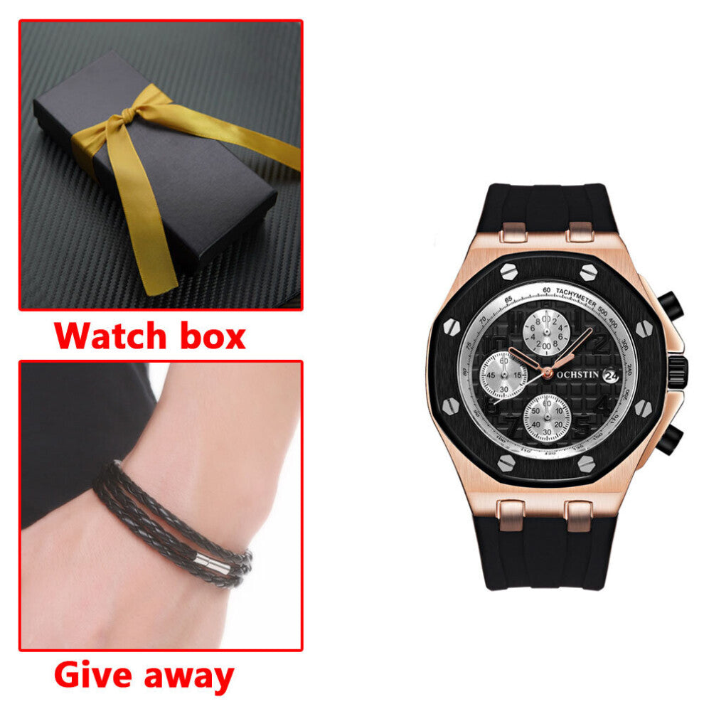 Top Multifunctional Men's Watch Running Second Sports Waterproof Calendar Quartz Watch Rubber Military Watch Reloj
