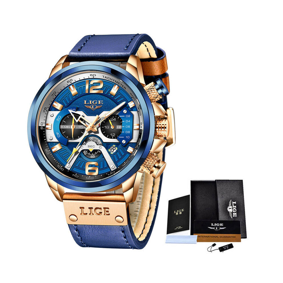 Casual Watch Men Top Leather Watch Men Waterproof Sports Quartz Chronograph Rel?gio Masculino+BOX