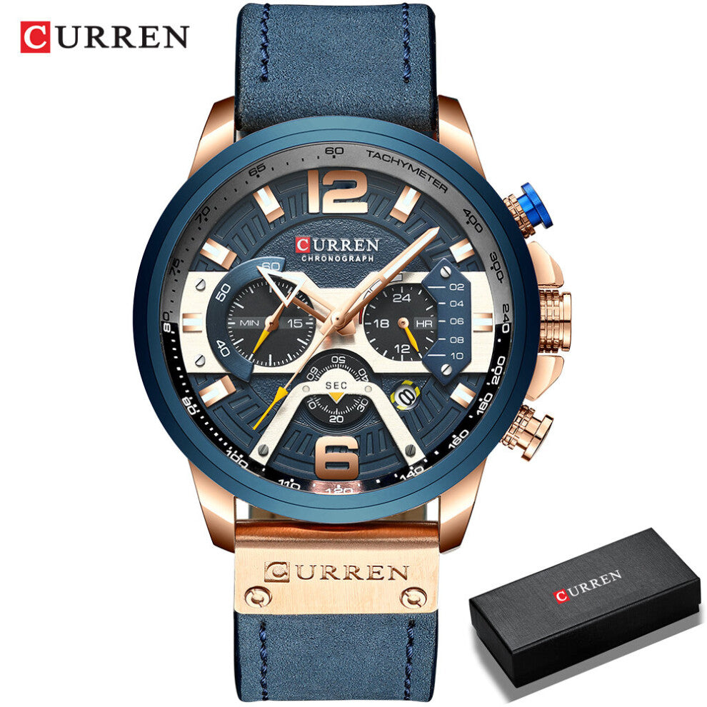 Men's Casual Sports Watch Top Military Leather Watch Men's Clock Chronograph