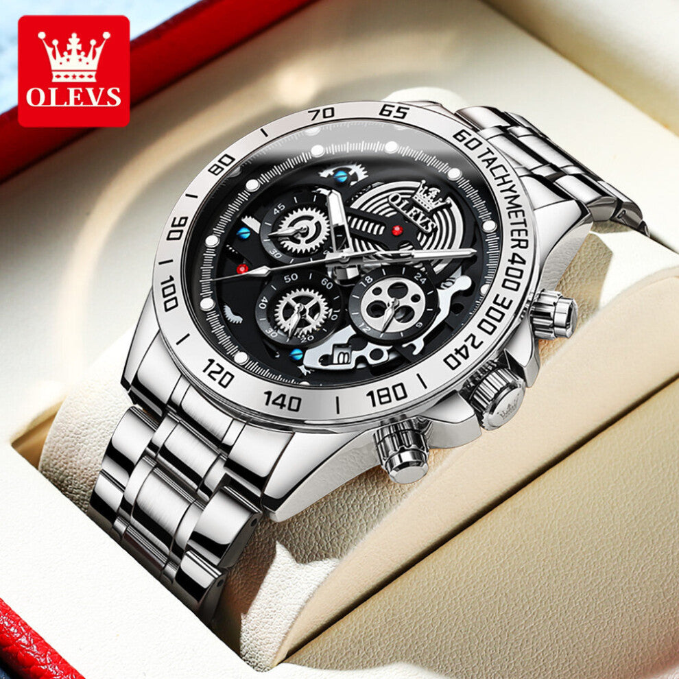 Skeleton Sports Quartz Watch for Men Stainless Steel Chronograph 24 Hours Mens Watches Top