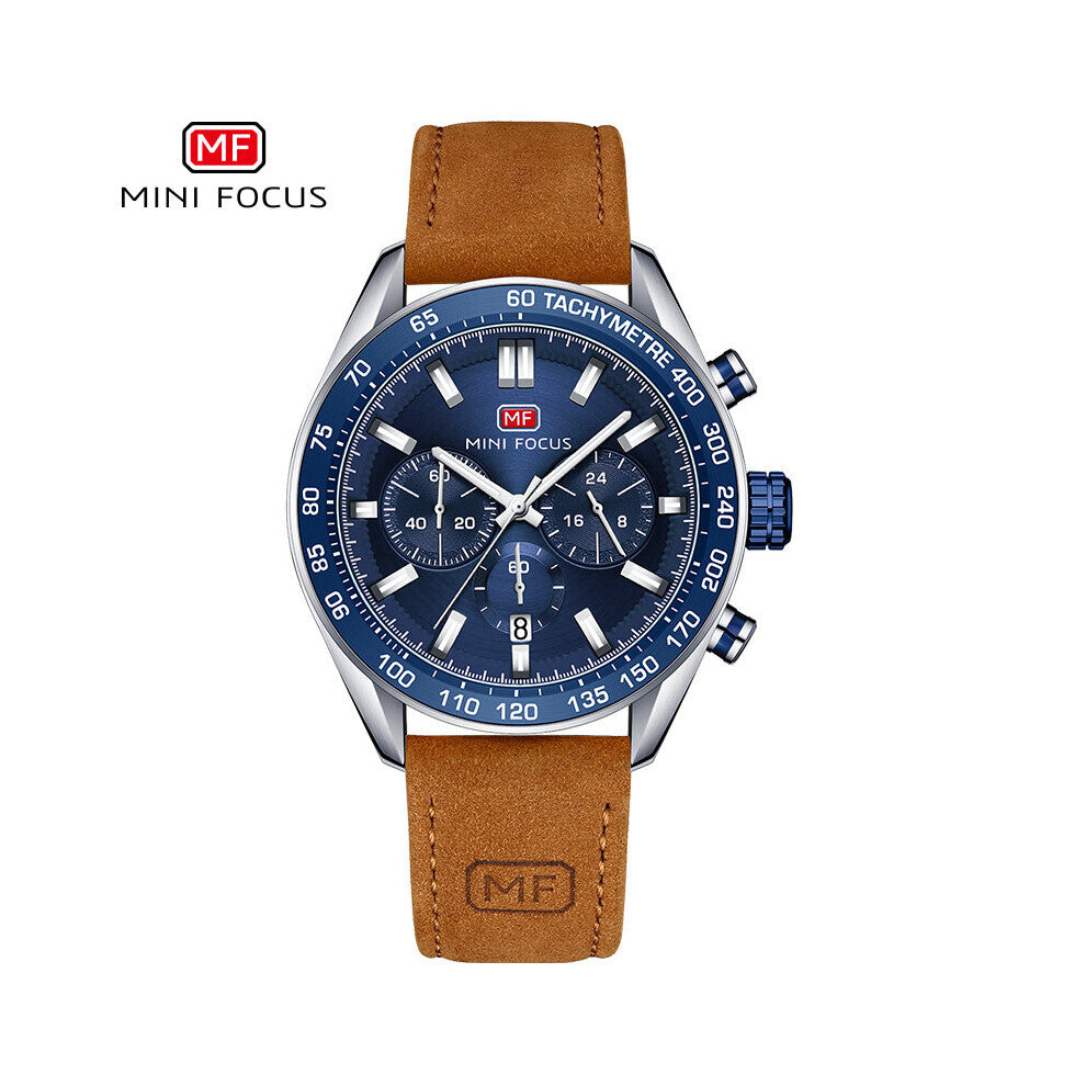 MINI FOCUS Sports Quartz Mens Watch Top Nubuck Leather Strap Multifunction Male Watches Luminous relogio