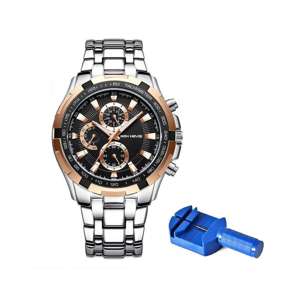 Watches for Men Chronograph Quartz Men Watch Luminous Stainless Steel Relogio Masculino +Box+Tool BN6018G