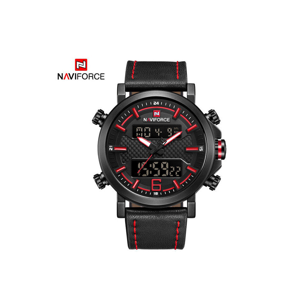 Men's Watches Top Sports Military Quartz Dual Display Wirstwatch Waterproof Leather Strap Man Clock