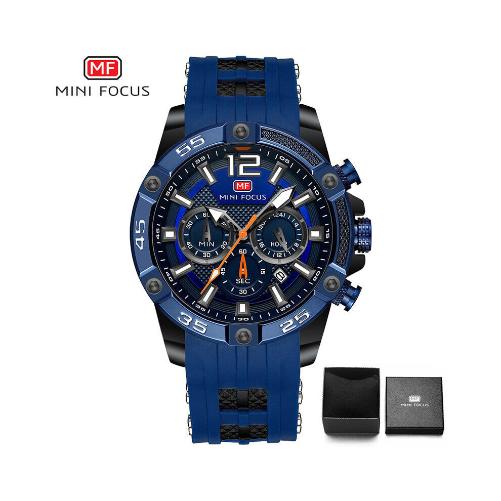 MINI FOCUS Sports Watch Chronogragh Waterproof Top Silicone Band Function Casual Wristwatch Male Clock Big