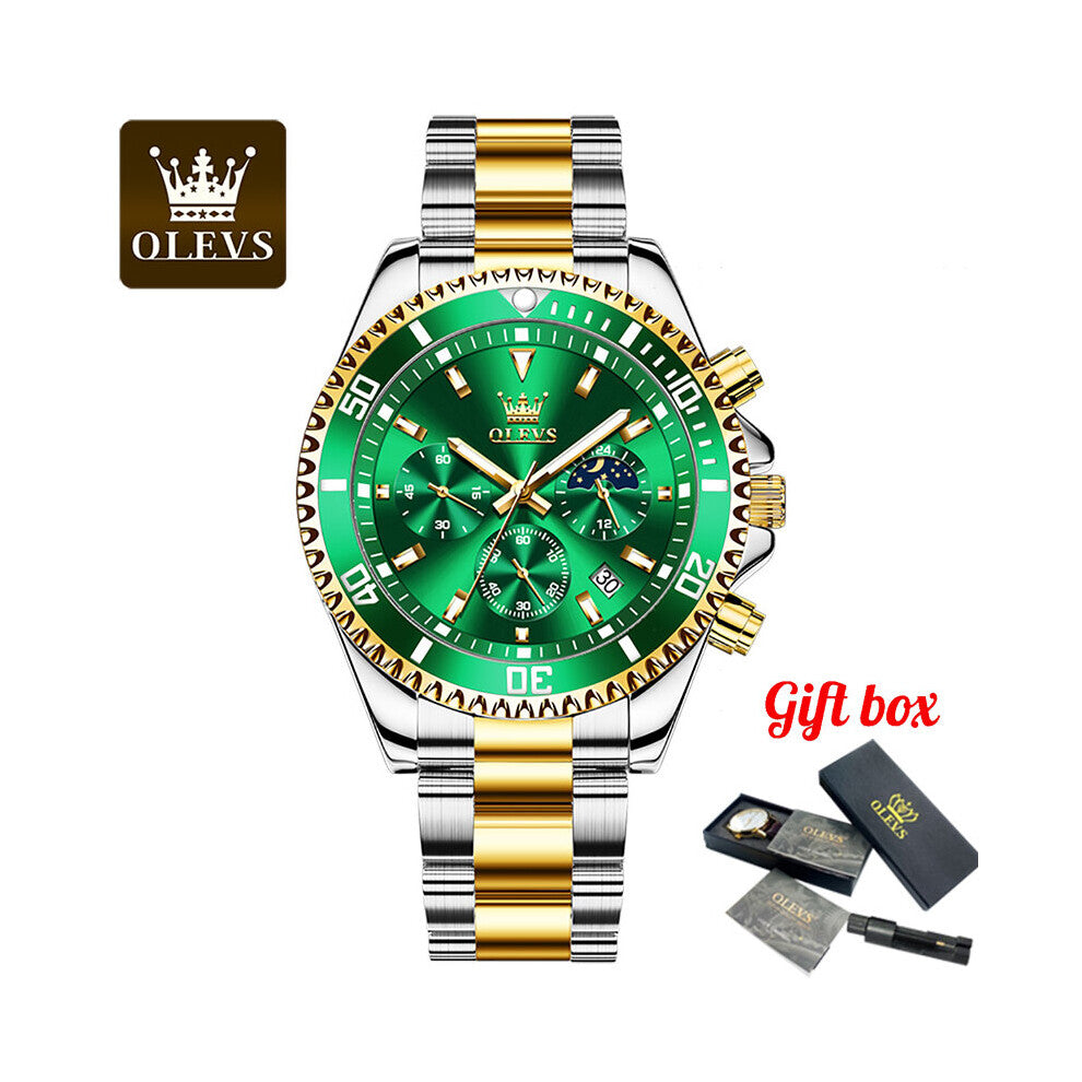 Mens Watches Casual Waterproof Luminous Hand Green Dial Quartz Business Sports Wristwatch for Men