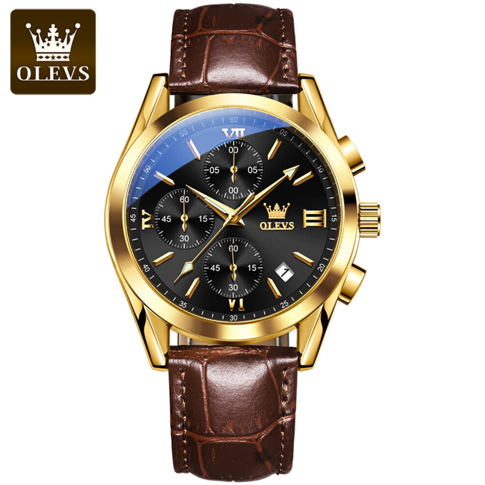 Olevs Leather Function Chronograph men's watch waterproof quartz watch 18K Sports Watch religious masculinity