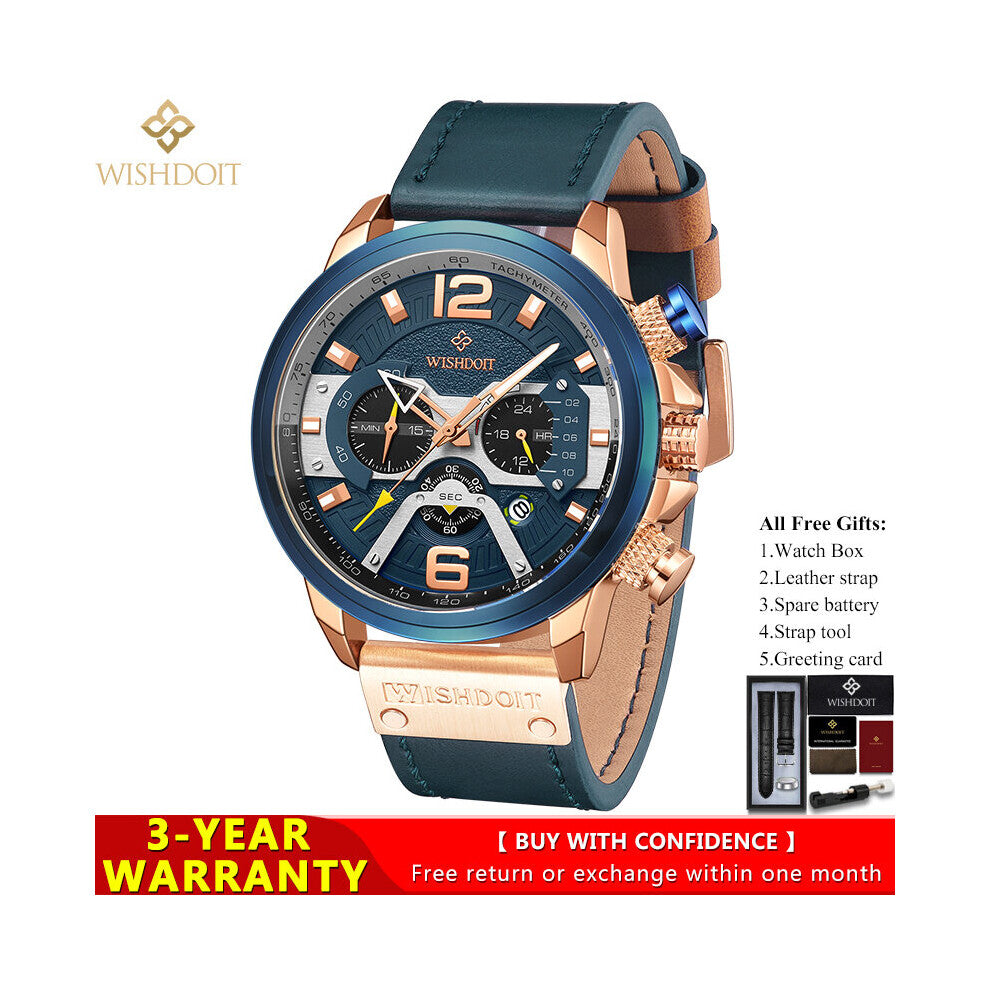 Sports Watch Men's Military Leather waterproof Chronograph Hand Watch Relogio Masculino