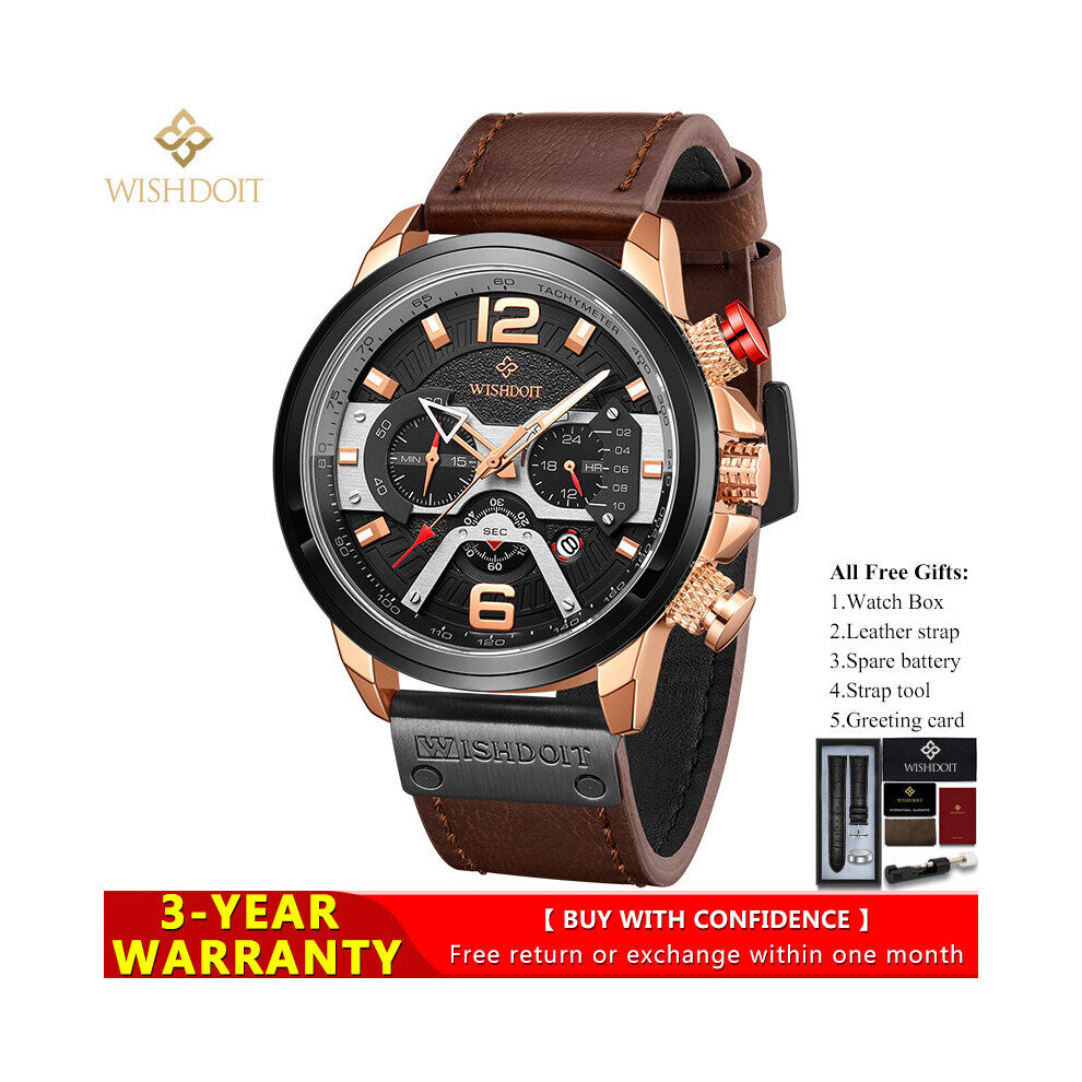 Men's Leisure Sports watch Military Leather Watch Men's Clock Waterproof Luminous Chronograph