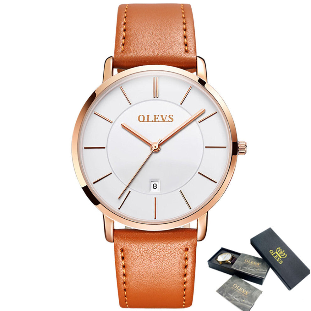 Men Sports Watches Men's Quartz Analog Display Date Watches Casual Leather Swim Watch Thin