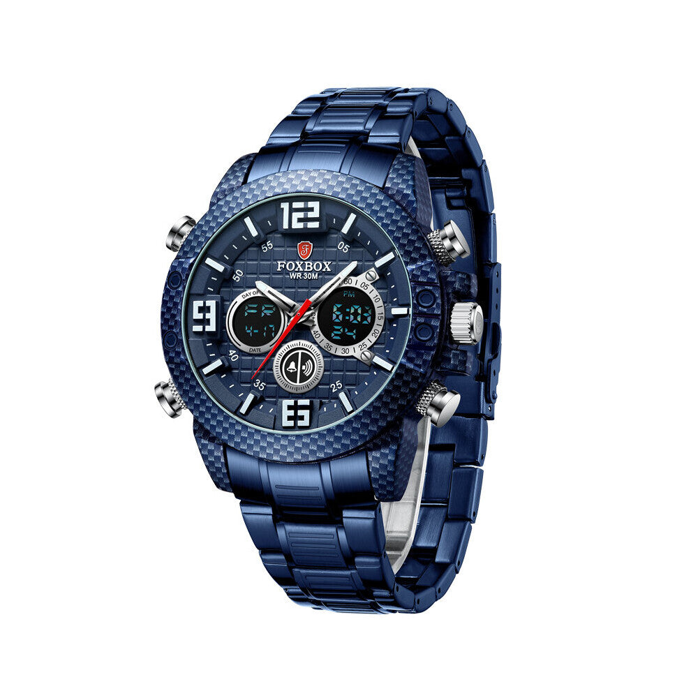 FOXBOX Casual Quartz Watch Men Stainless Steel Men Army Military LED Clock Male Waterproof Watches Relogio Masculino