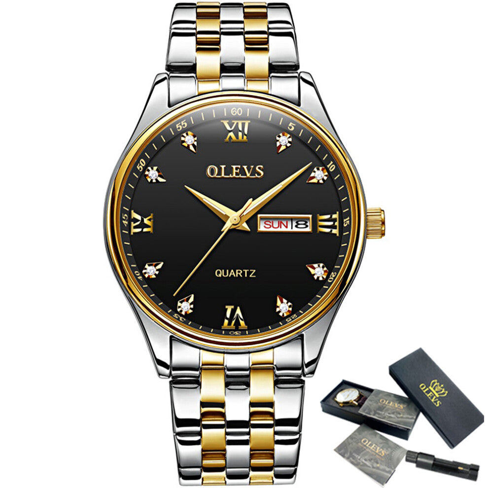 Men's Watch Sports Quartz Watch Stainless Steel Automatic Date Men's Watch Multi-function Waterproof Diamond Watch