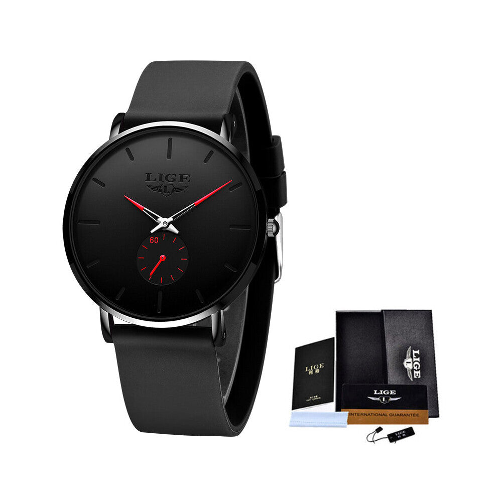 LIGE Men's Mesh Strap Personality Ultra-thin Multifunctional Waterproof Sports Quartz Watch