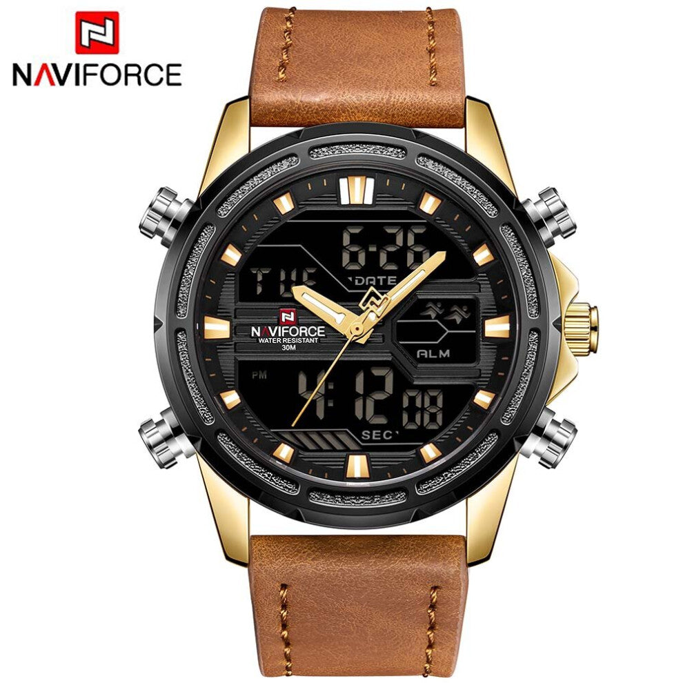 Leather Mens Watches To Men Sports Watches Clock Men's Quartz LED Digital Waterproof Military Wrist Watch