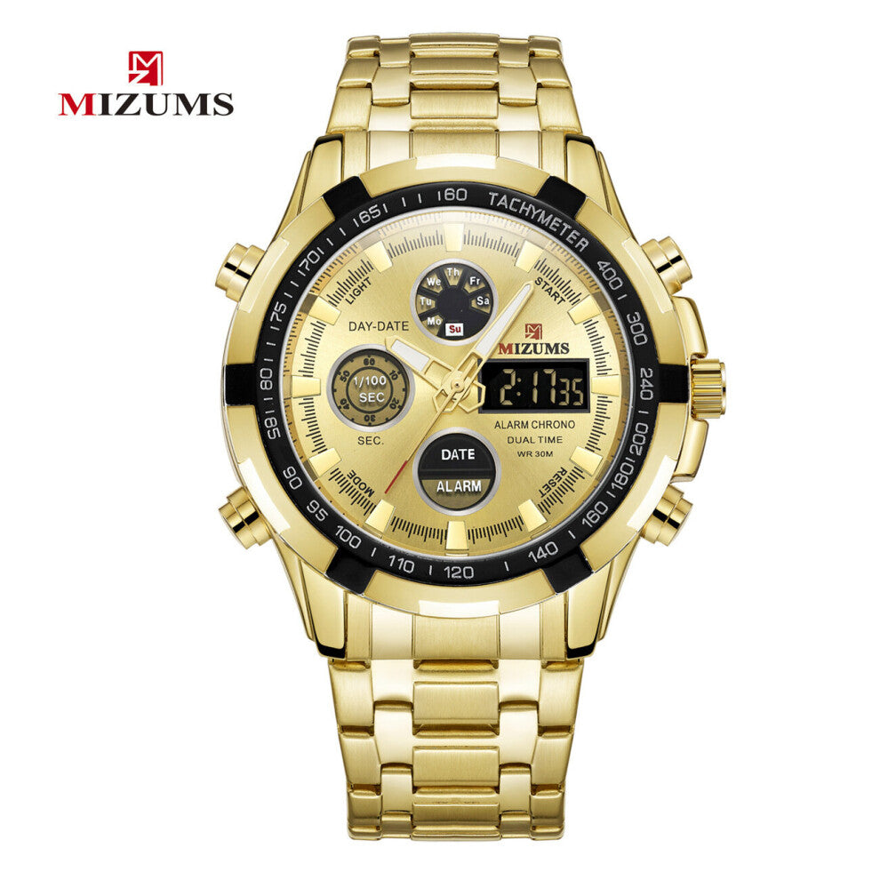 Men's Dual Movement function Military Business Led Quartz Electronic Watch Steel Outdoor Sports Watch Reloj Hombre