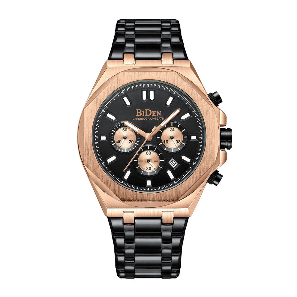 Watches for Men Jogger Sports Quartz Wristwatch Male Gift Chronograph 24 Hours Calendar Waterproof Steel Strap