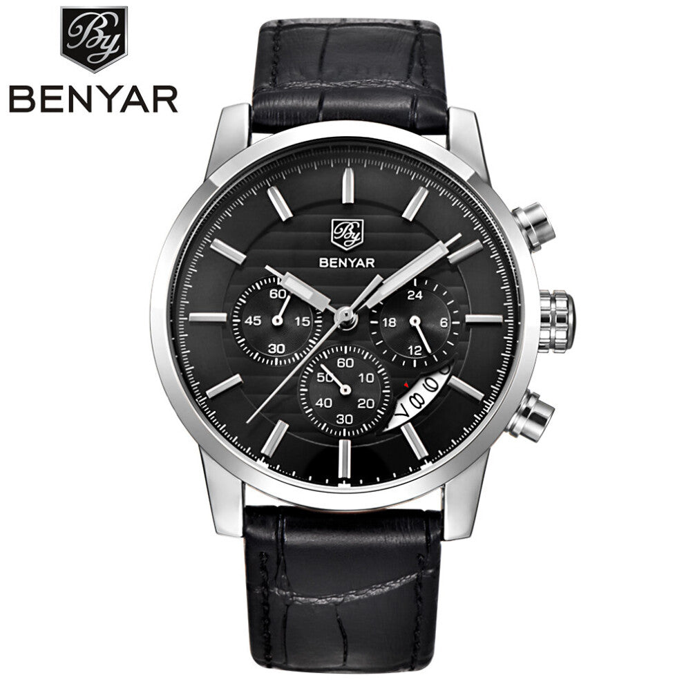 Men's Leather Strap Watches Chronograph Sports Military Quartz Wristwatch Relogio Masculino Waterproof