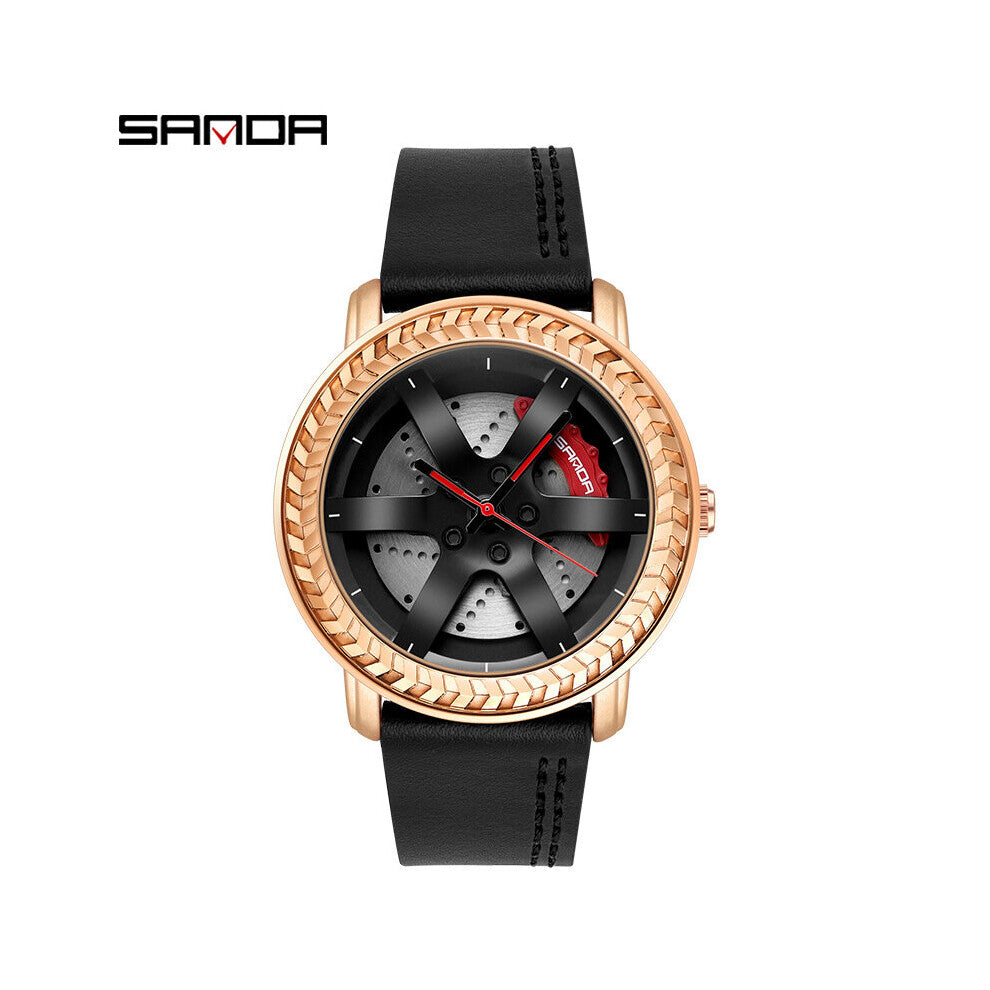 Top Men's Watches Casual Car Wheel Dial Leather Watch for Men Waterproof Quartz Movement Student Wristwatch