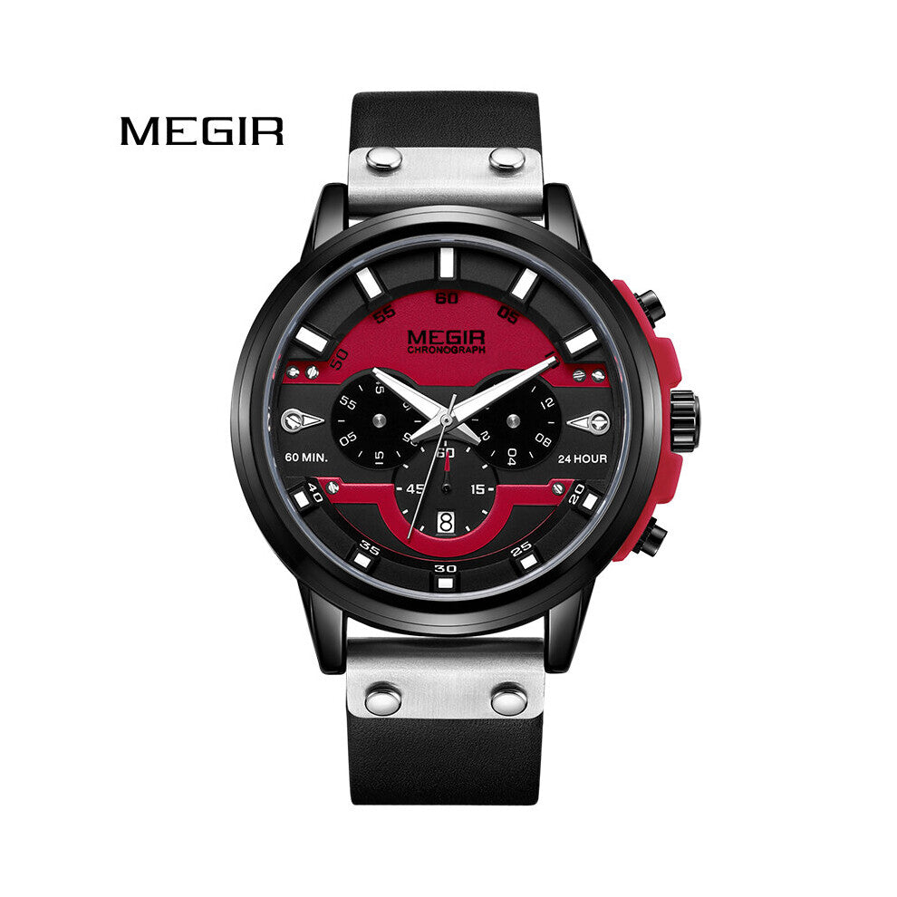 Men Chronograph Quartz Wrist Watch 24 Hours Waterproof Casual Leather Wristwatch Man Clock Sport Watches Relogio Masculino