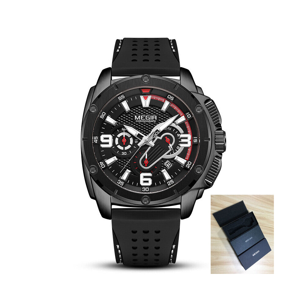 Mens Watches Top Military Quartz Watch Silicone Waterproof Luminous Chronograph Sport Watch Men