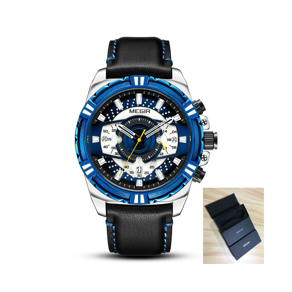 Leather Quartz Watch Sport Mens Watches Top Causal Luminous Waterproof Chronograph Watch Relogio Masculino