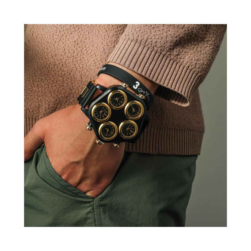 Five Dials Men's Watch Large Size Sports Quartz Movement Wrist Watches Rubber Strap For Man Multiple Time Zone Function A4233