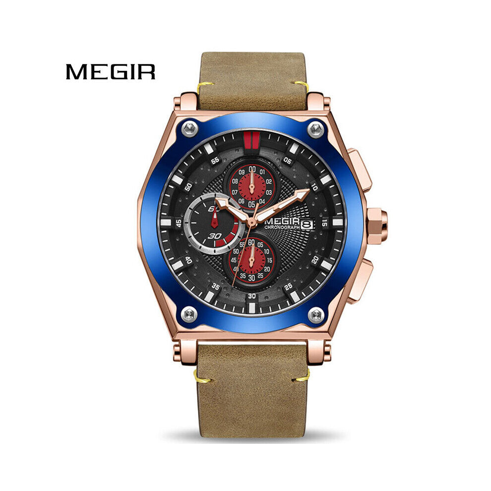 Men's Leather Analog Quartz Watches Army Sports Chronograph Waterproof Wristwatches Men Luminous Clock Relogio Masculino