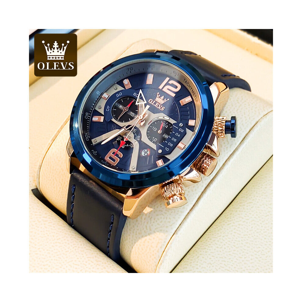 Watch for Men Waterproof Leather Chronograph Quartz Wristwatch Sport Mens Watches Clock Relogio Masculino+Box