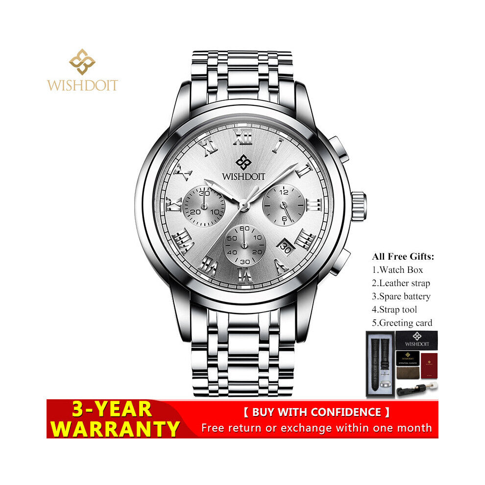 Men's Watch Top All Steel Waterproof Sports Quartz Watch Men's Date Clock Chronograph