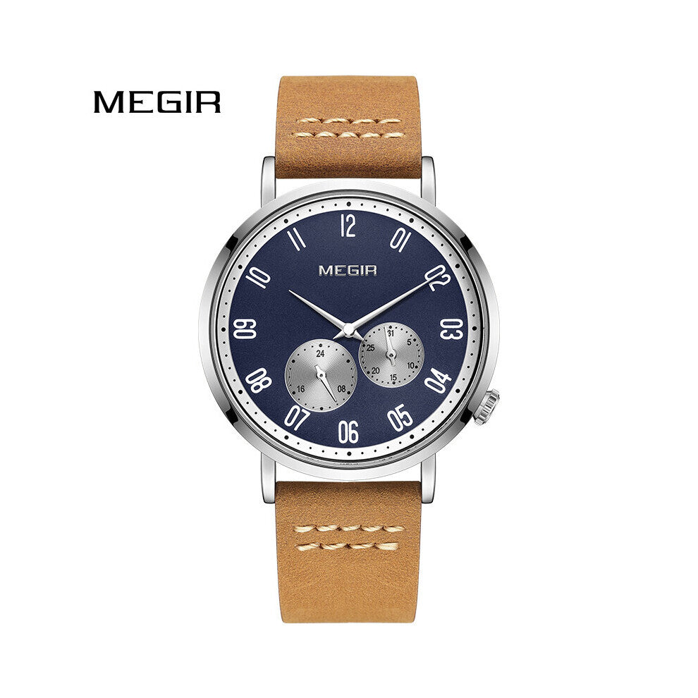 Creative Watch Men Leather Big Dial Quartz Male Clock 24 Hours Display Waterproof Date Wristwatch