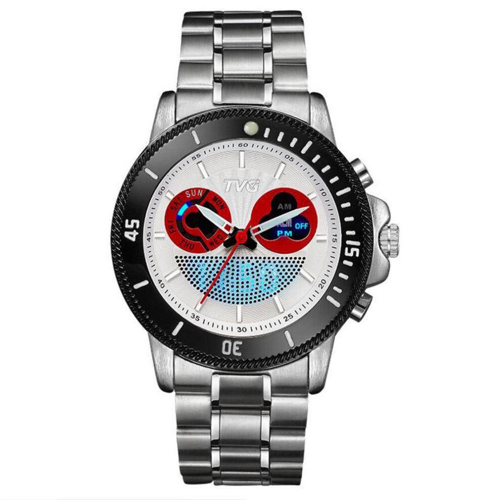 Men Sports Watches Quartz Clock Full Steel Analog Digital Dual Time Watches Men relogio masculino