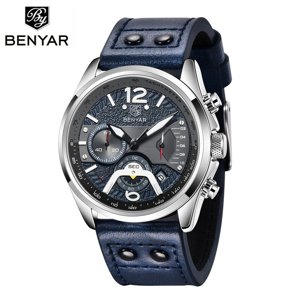 Men's Quartz WristWatches Multi-Function Sports Chronograph Clock High-end Leather Military Watch Reloj Hombre