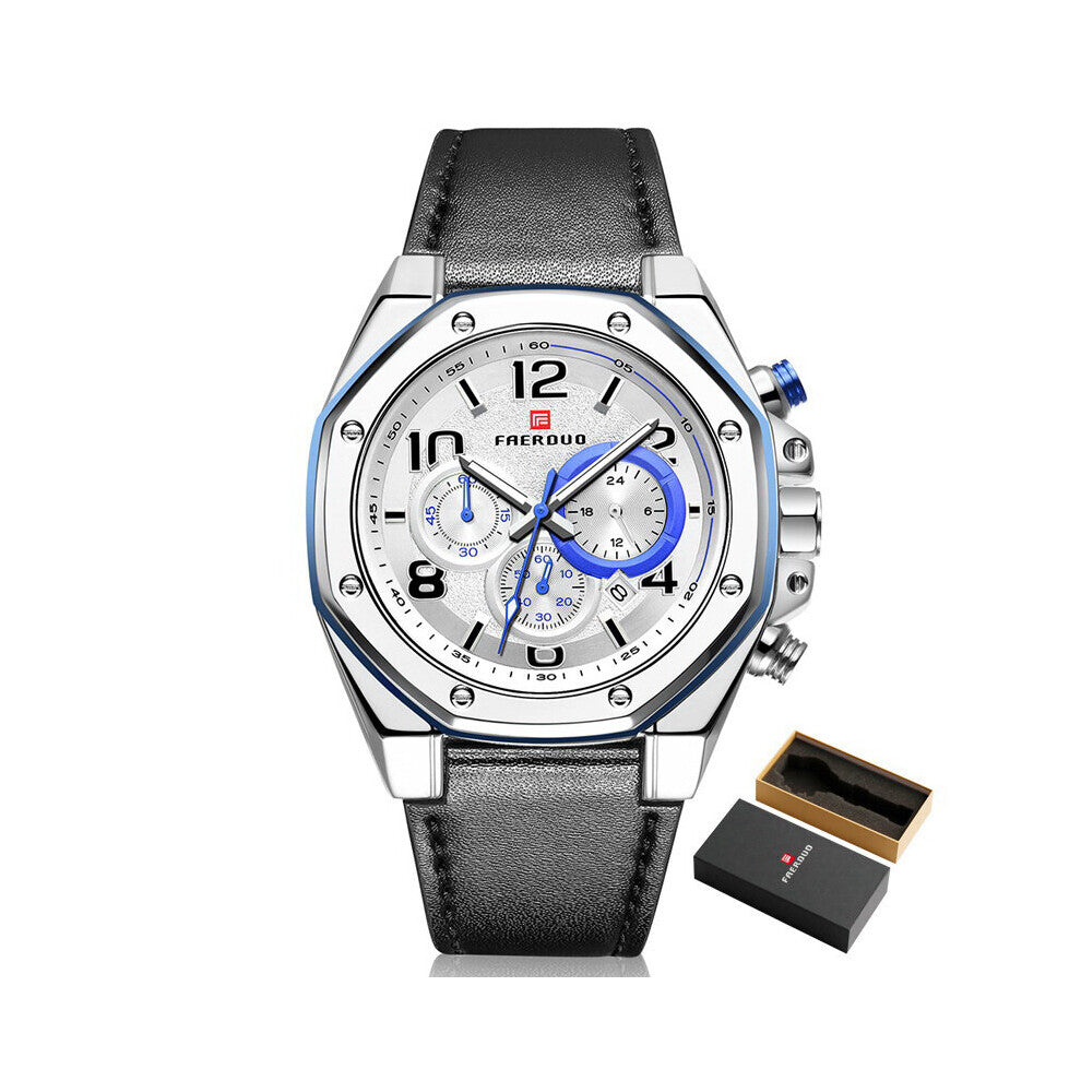 Men's Chronograph Analog Quartz Watch with Date, Luminous Hands, Waterproof Silicone Rubber Strap Wristswatch for Man