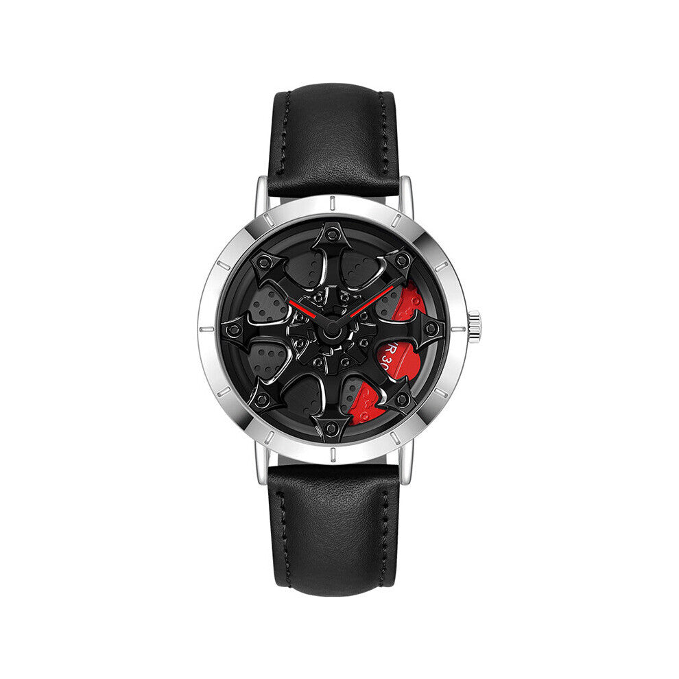 Sports Men Watch Top Leather Strap Car Wheel Dial Quartz Wristwatch Clock Relogio Masculino