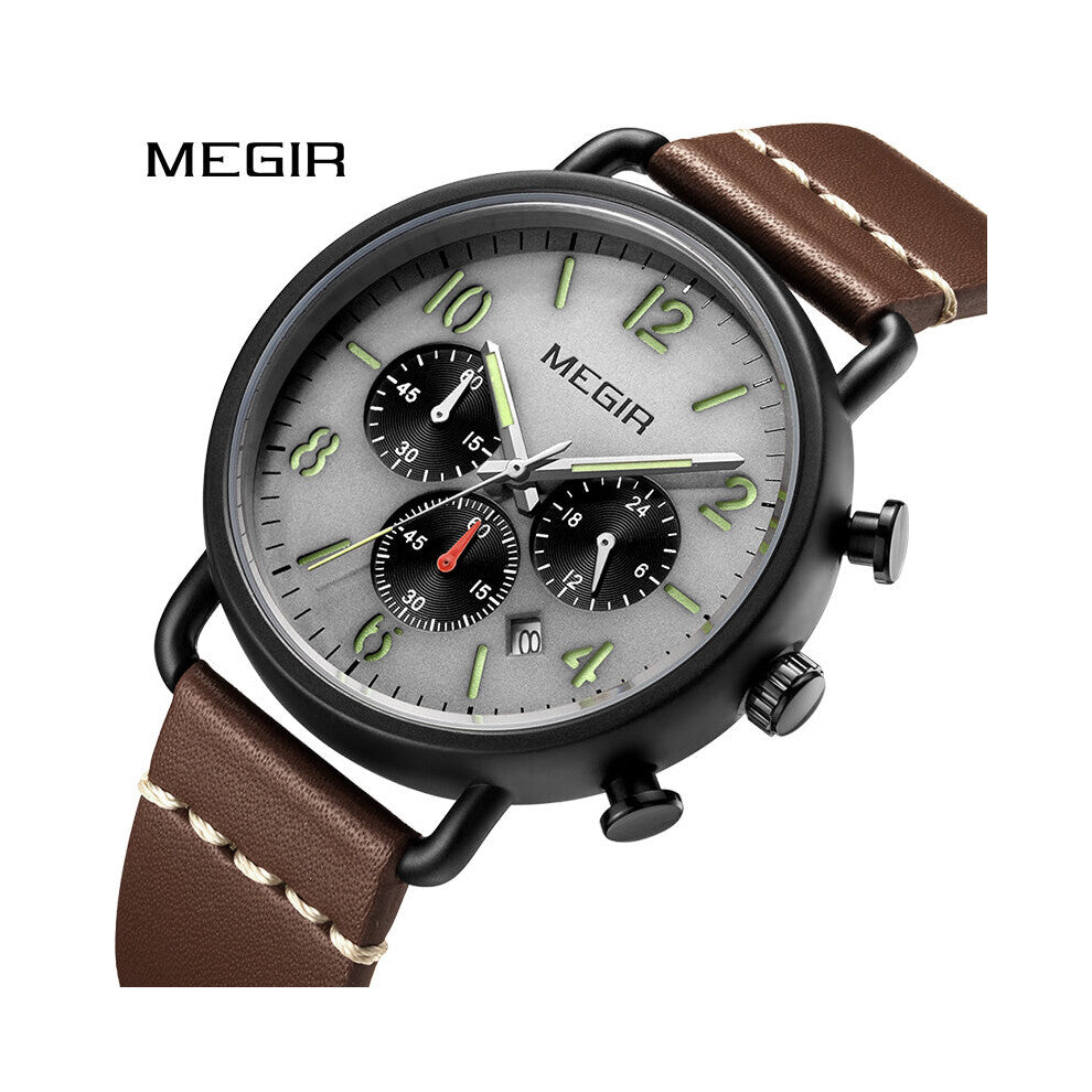 Mens Watches Top Chronograph Luminous Sports Men's Quartz Wrist Watch Leather Waterproof Male Clock