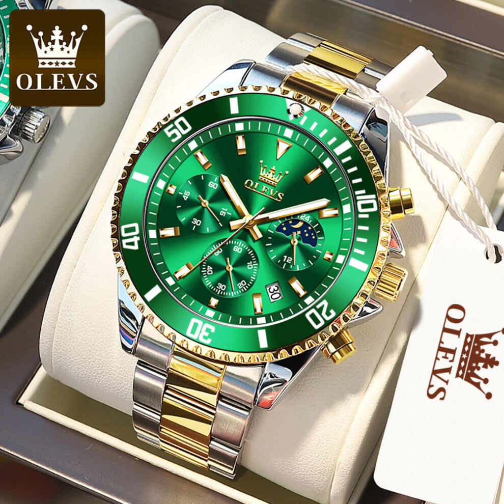 Green Dial Quartz Watch Stainless Steel Top Sport Waterproof Classic Men Luminous Watches Relojes